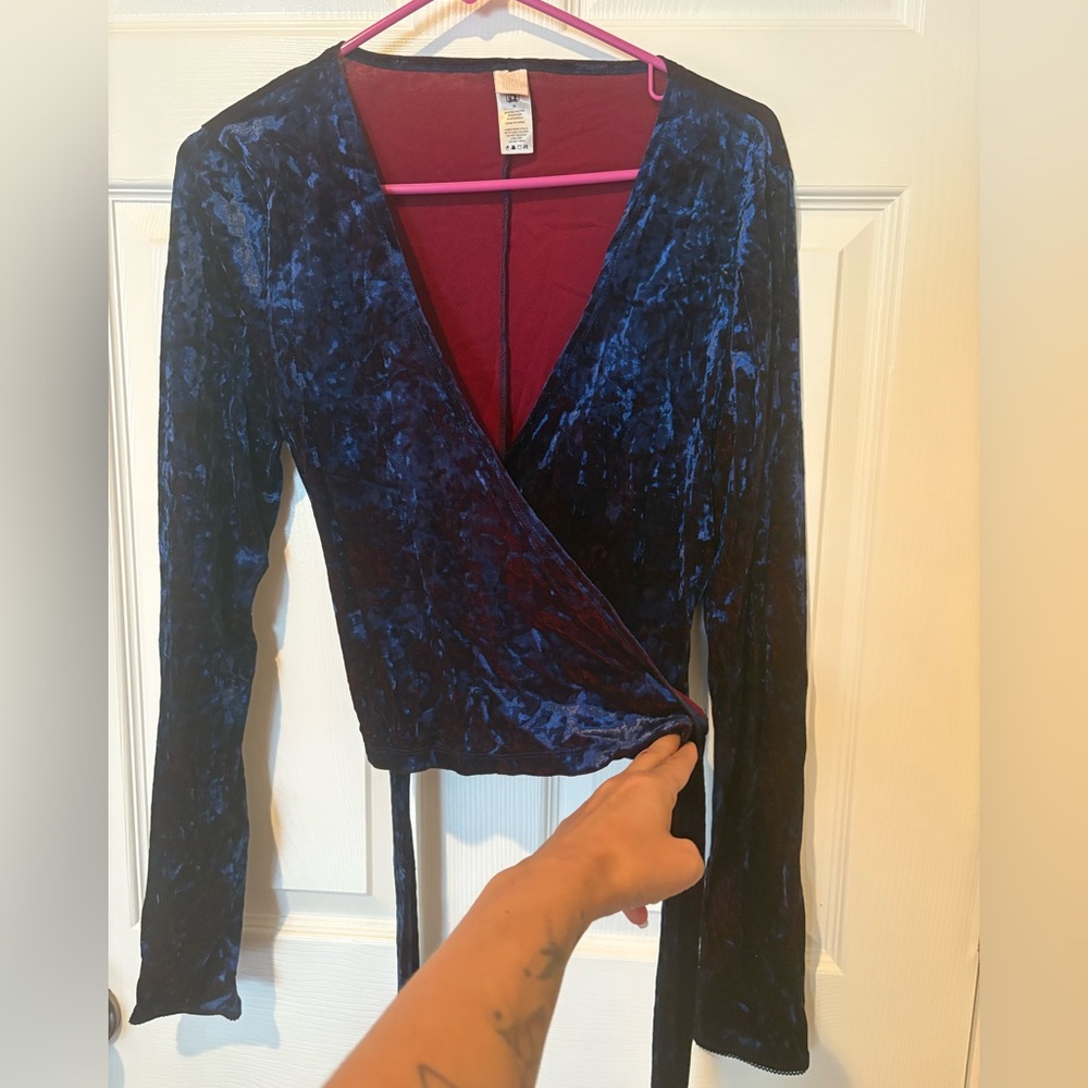 Velvet Wrap Top - Blue - Picture 3 of 5